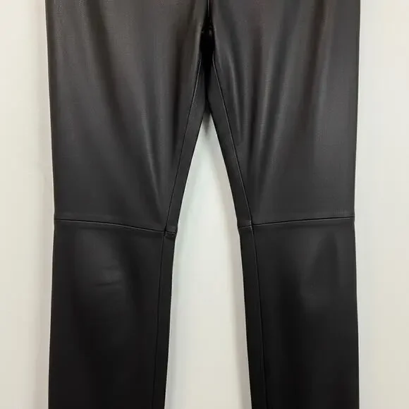 Nordstrom Black Genuine Leather High-Waisted Slim Flare Trouser Pants Size 6 - Picture 3 of 8
